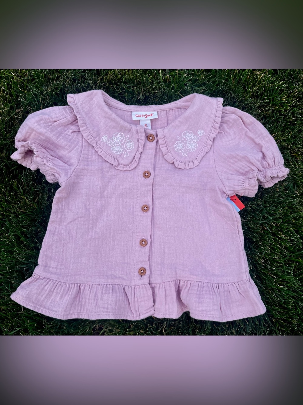 Cat & Jack Light Pink Ruffle-Collar Button Front Top